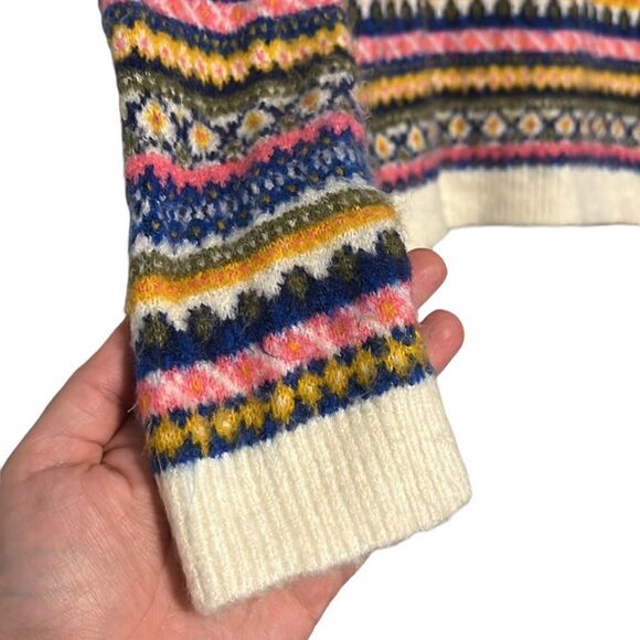 Talbots Sweater Woman’s Size XS Fair Isle Mock Neck Ivory Colorful Stripes - Picture 3 of 8